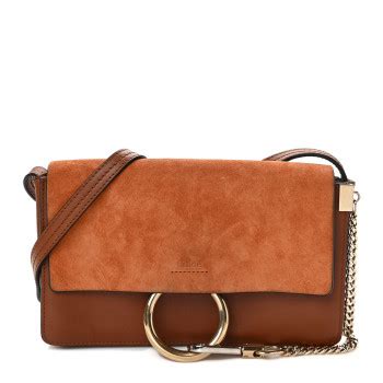 CHLOE Suede Calfskin Mini Faye Shoulder Bag Tobacco